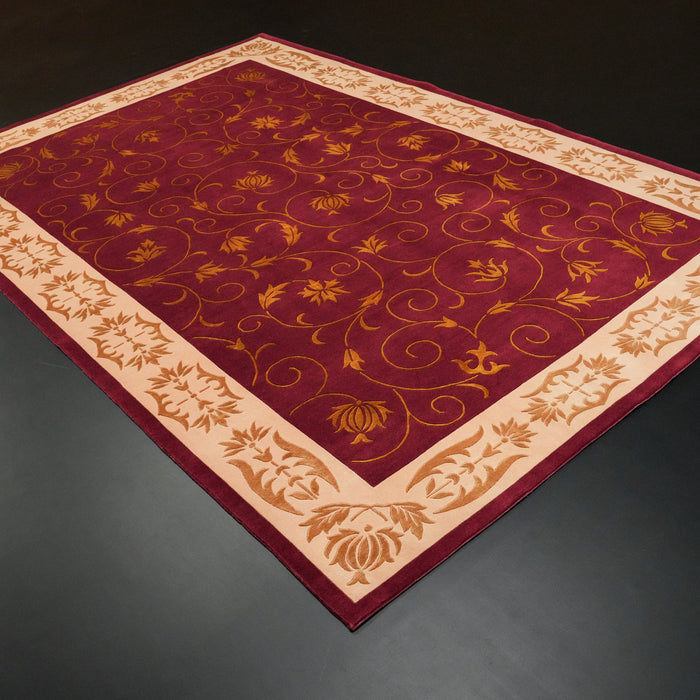 El Dokuma Çerçeve Desenli Yün Bordo Halı, 199x301 – 248x350 cm — Halıcızade