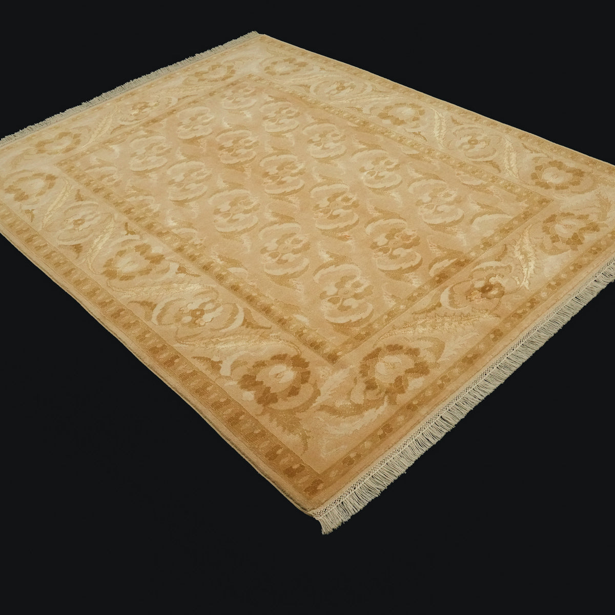 Beige Floral Hand-Knotted Wool Rug, 170x220 cm — Halıcızade