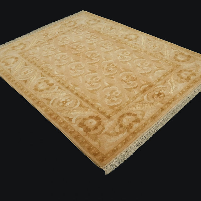 Beige Floral Hand-Knotted Wool Rug, 170×220 cm Halıcızade