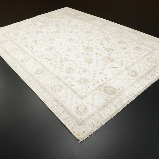 White Floral Hand-Knotted Bamboo Viscose Rug, Sultanahmet Series, 253×356 cm Halıcızade