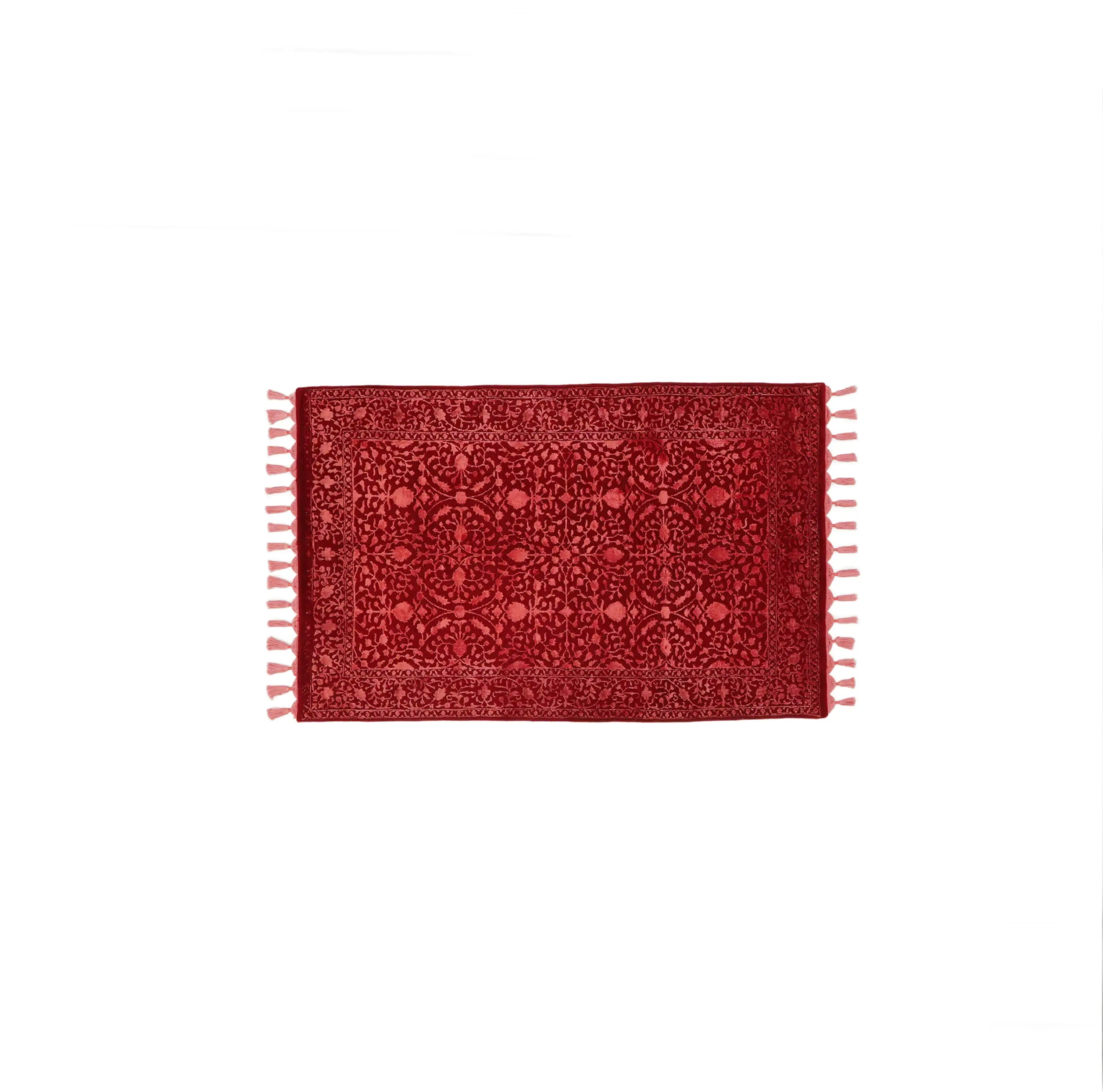 El Dokuma Çiçek Desenli Kırmızı Yün Halı