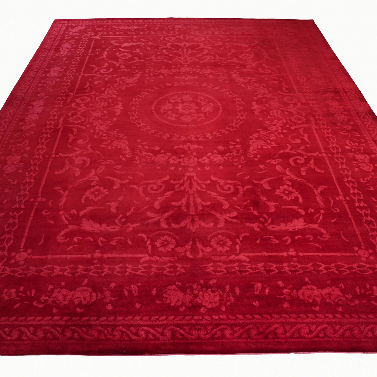 El Dokuma Çiçek Desenli Kırmızı Yün Halı — 255x350 cm