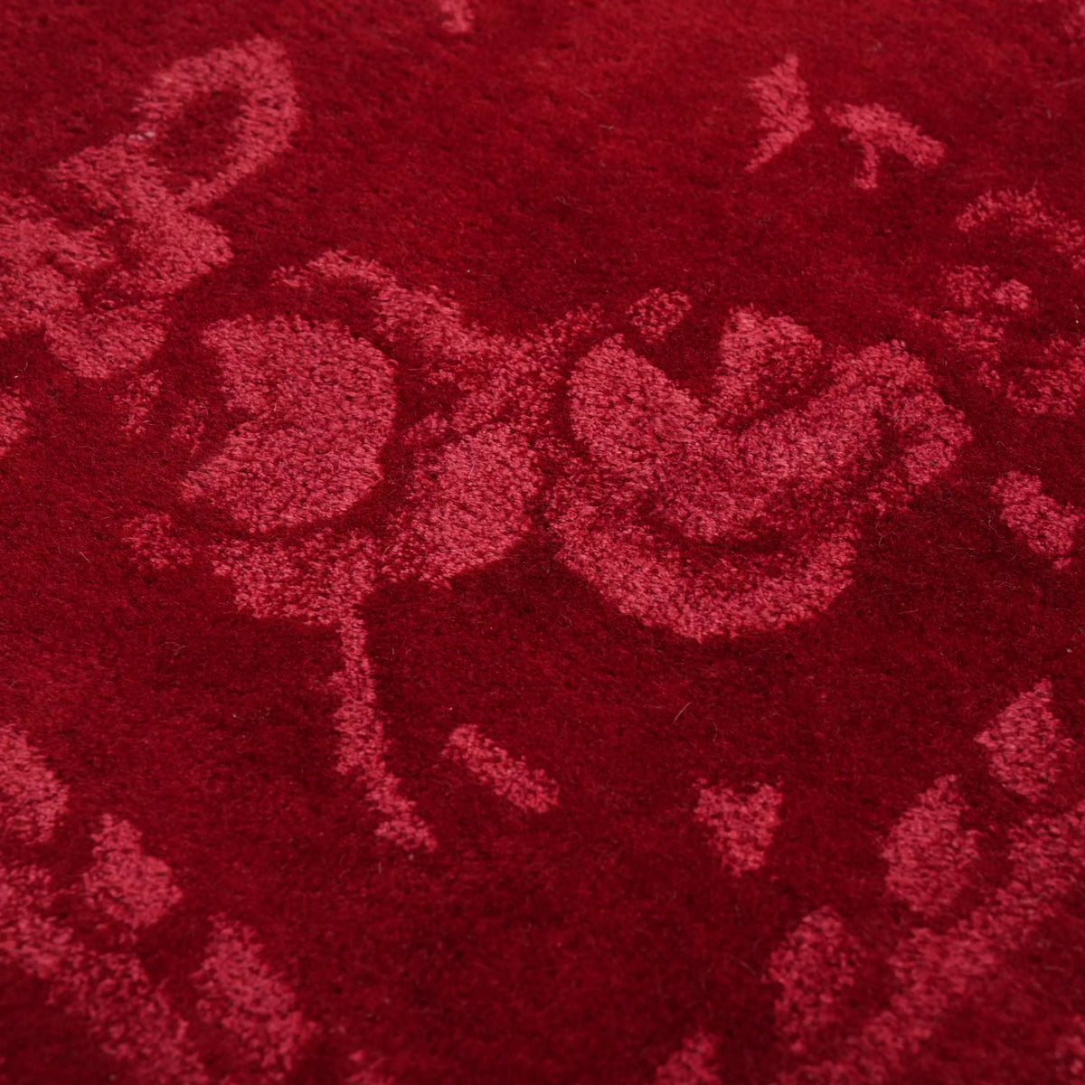 Red Floral Hand-Knotted Silk-Blend Wool Rug — living room rug