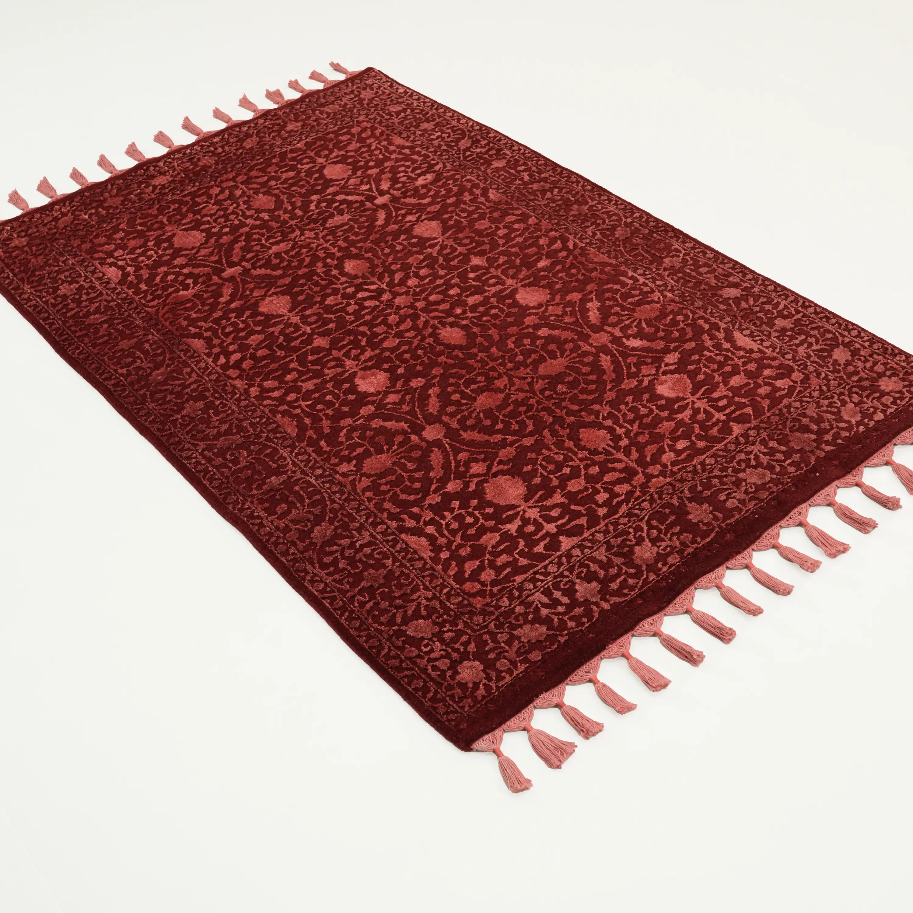 El Dokuma Çiçek Desenli Kırmızı Yün Halı