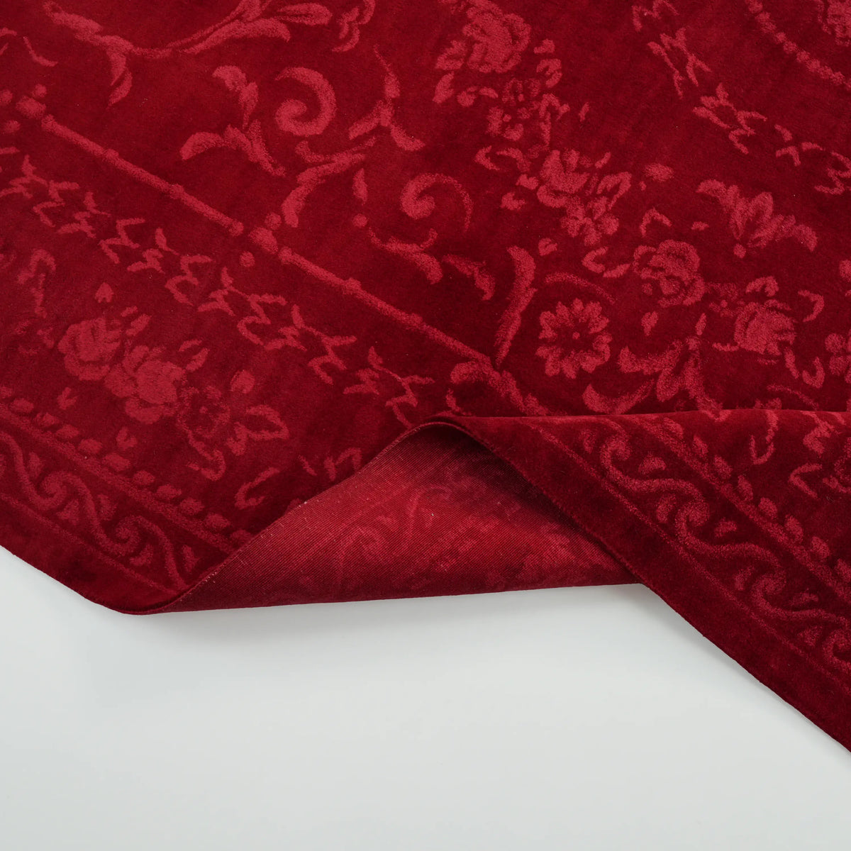 Red Floral Hand-Knotted Silk-Blend Wool Rug — silk