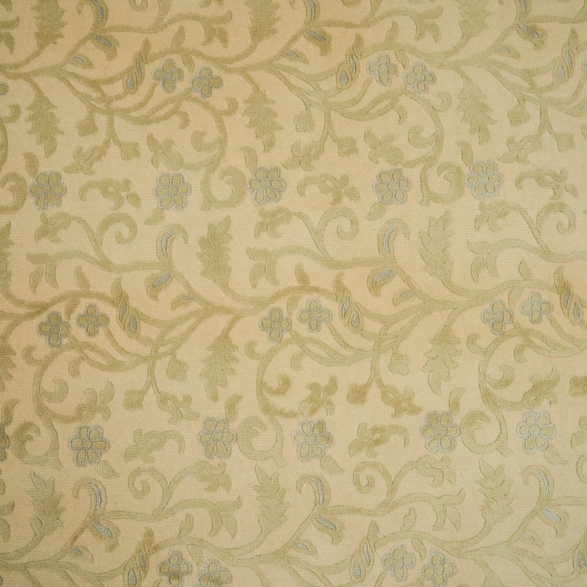 Cream Floral Hand-Knotted Wool Rug with Silk Detail — wool