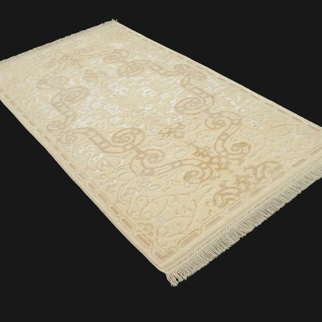 Cream Floral Classic Hand-Knotted Wool Rug, 83×144 – 82×192 cm Halıcızade