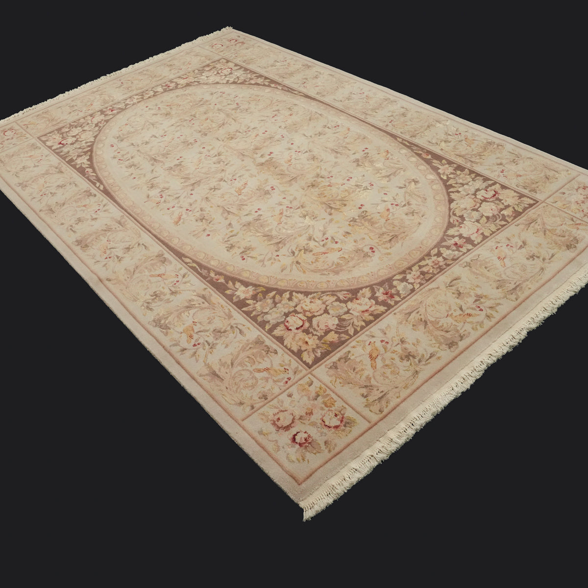 El Dokuma Çiçek Desenli İpekli Krem Yün Halı, 176x268 cm — Halıcızade