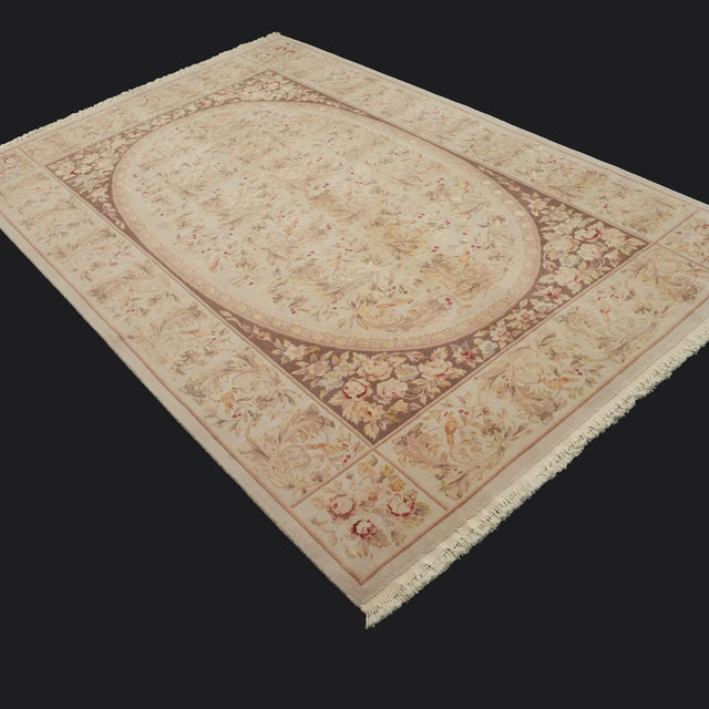 El Dokuma Çiçek Desenli İpekli Krem Yün Halı, 176x268 cm — Halıcızade