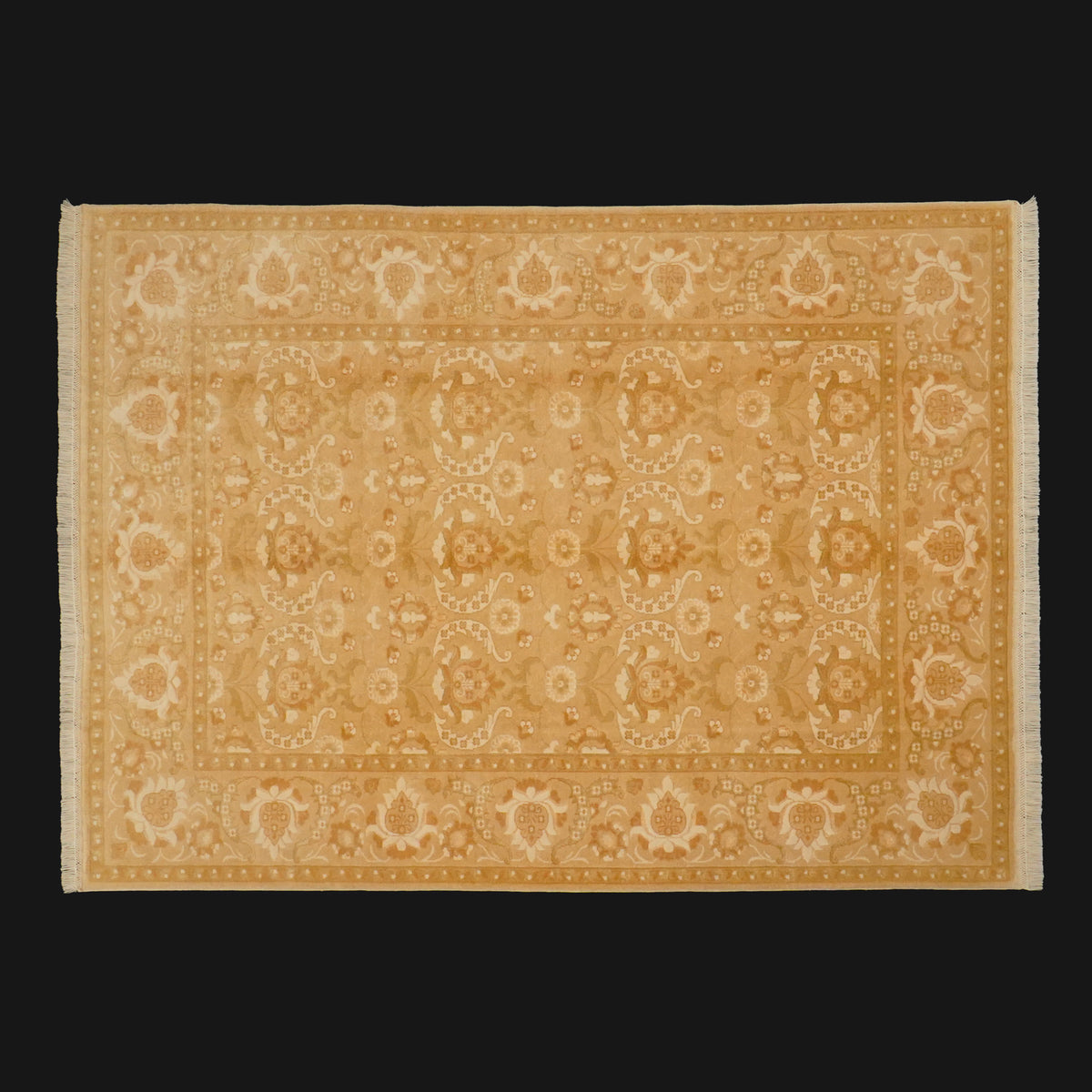 Yellow Floral Hand-Knotted Wool Rug — wool