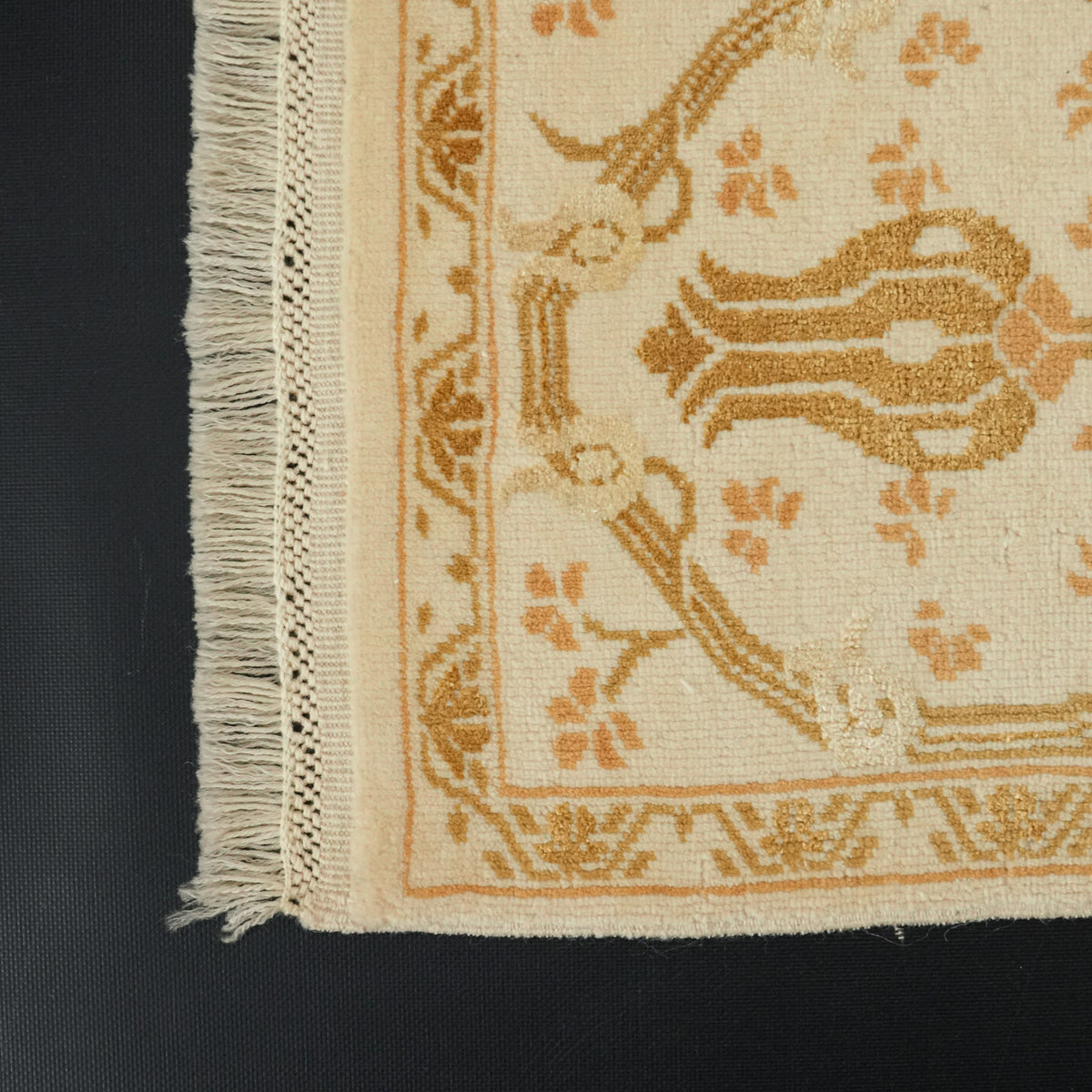 Cream and Yellow Floral Hand-Knotted Wool Rug — classical pattern