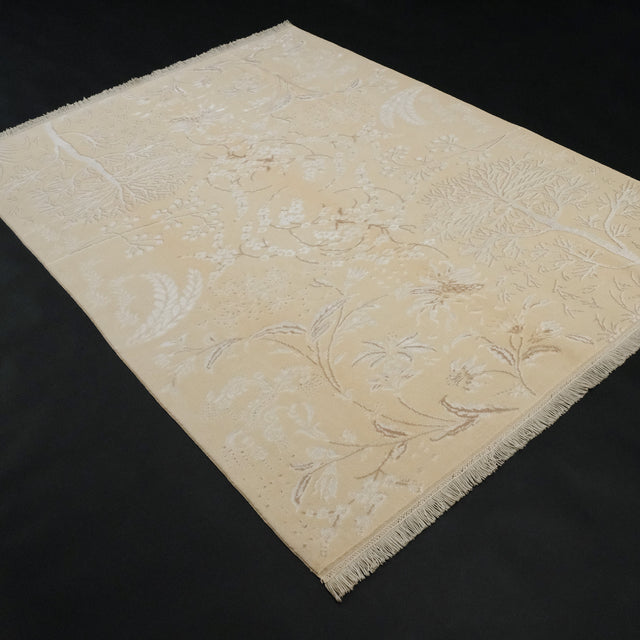 Cream Floral Hand-Knotted Wool and Viscose Rug, 172×231 cm Halıcızade