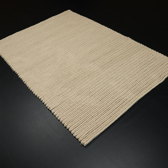 El Dokuma Çizgi Desenli Bej Yün Halı, 130x190 cm — Halıcızade