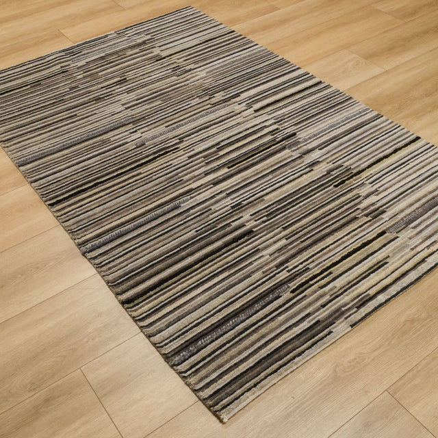 Tezgah Dokuma Çizgi Desenli Gri Yün Halı, 120x180 – 90x300 cm — Halıcızade