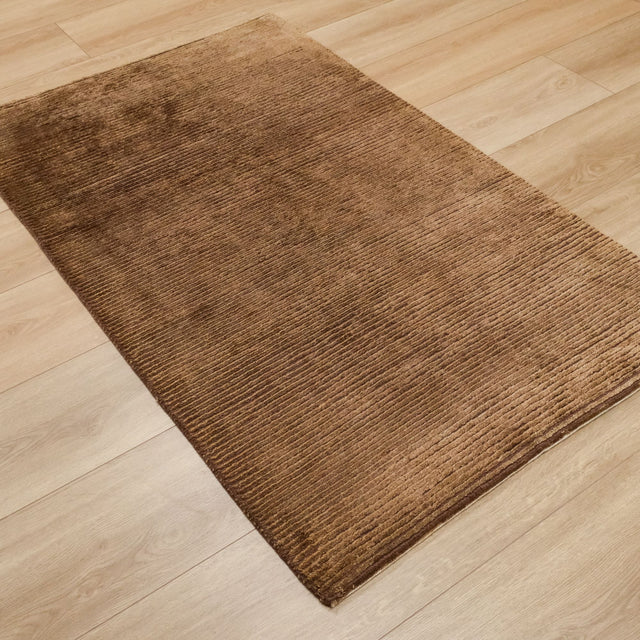 Brown Striped Hand-Knotted Bamboo Viscose Rug, 90×150 cm Halıcızade