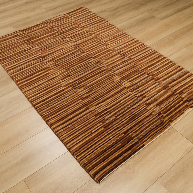 Tezgah Dokuma Çizgi Desenli Kahverengi Yün Halı, 120x180 – 200x300 cm — Halıcızade