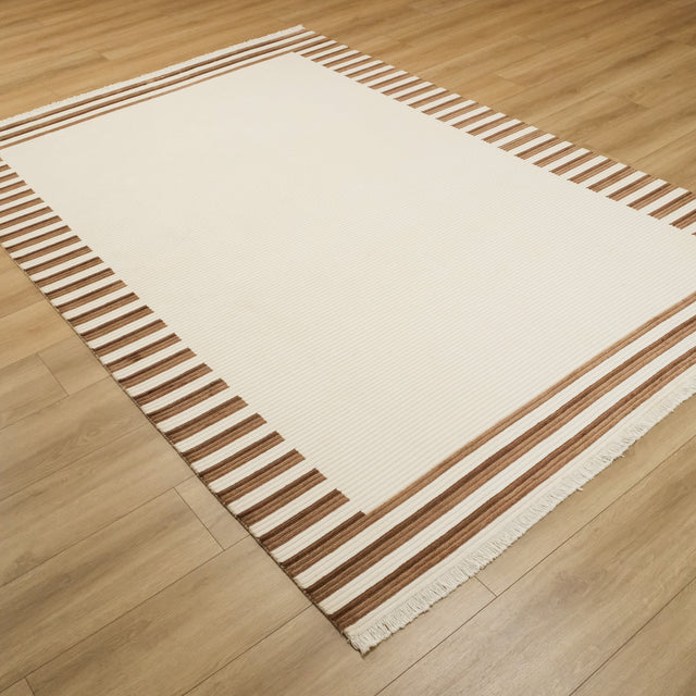 Cream Striped Hand-Knotted Rug, 84×296 – 199×292 cm Halıcızade