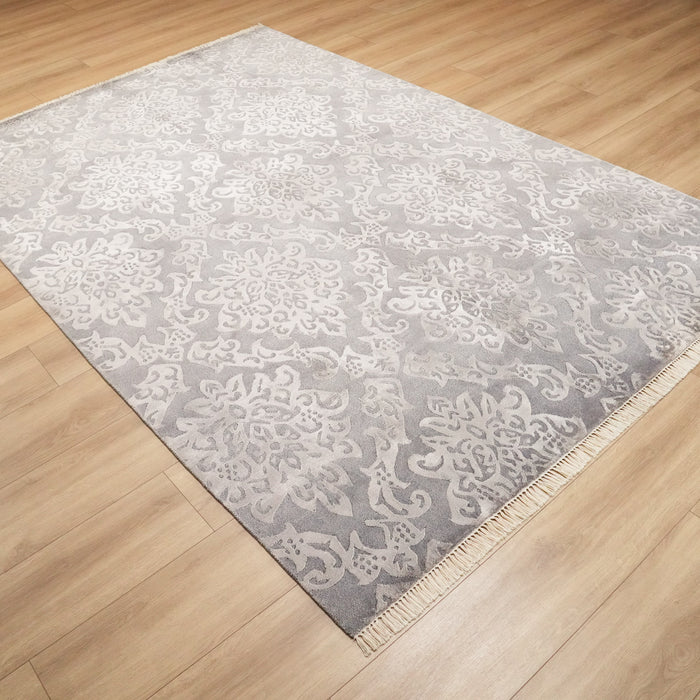 El Dokuma Damask Desenli Bambu Gri Halı, 205x306 cm — Halıcızade