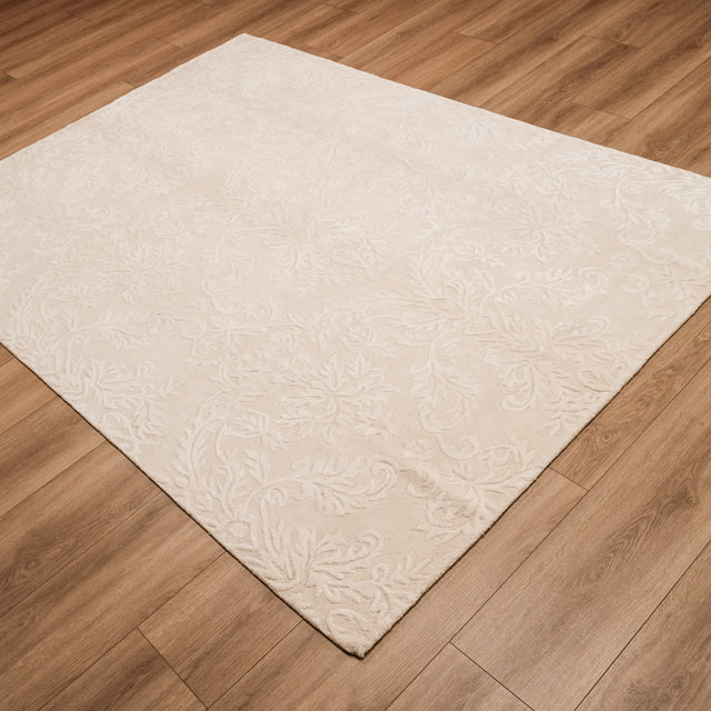 El Dokuma Damask Desenli Beyaz Halı, 170x240 – 270x370 cm — Halıcızade