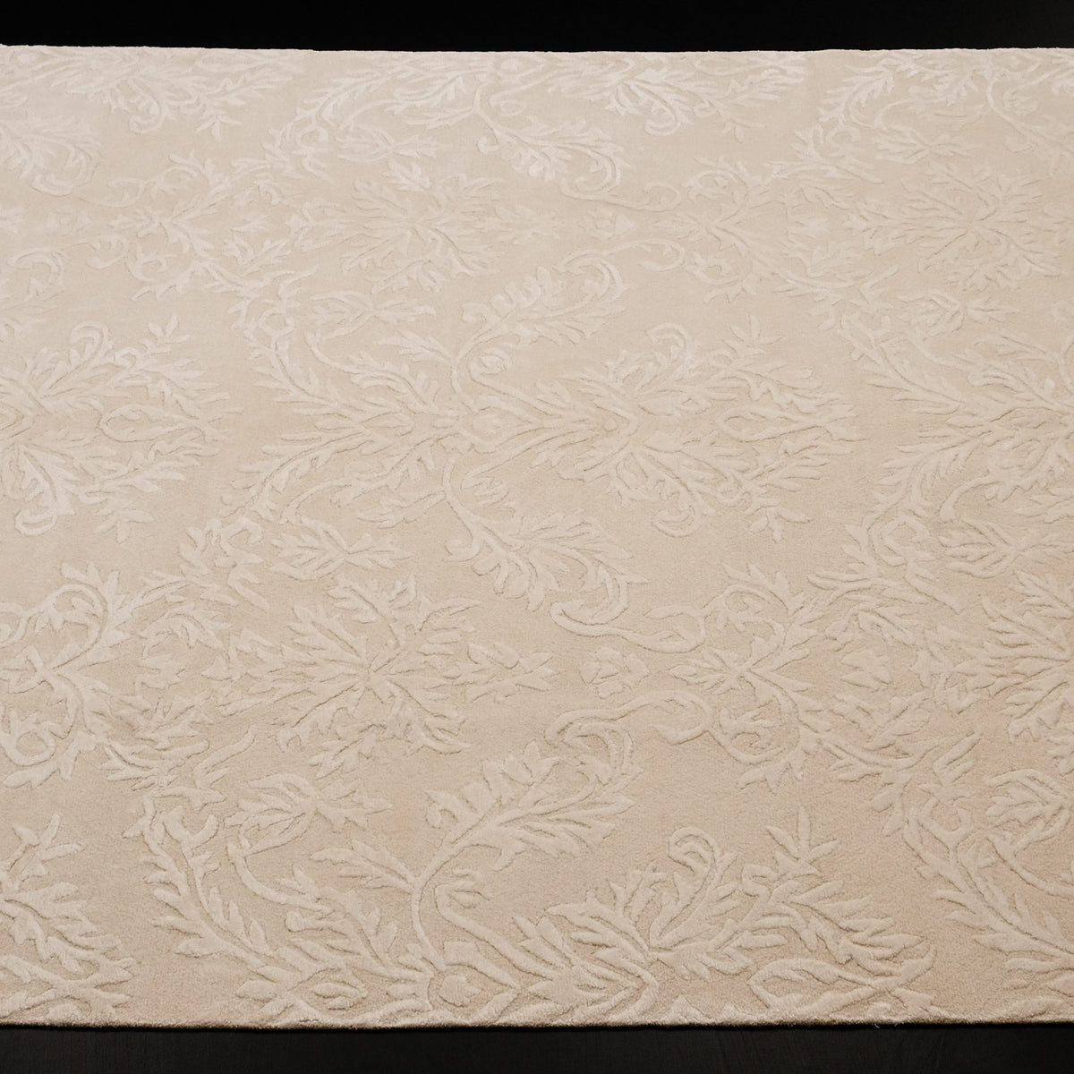 White Damask Handwoven Wool and Bamboo Viscose Rug — bamboo