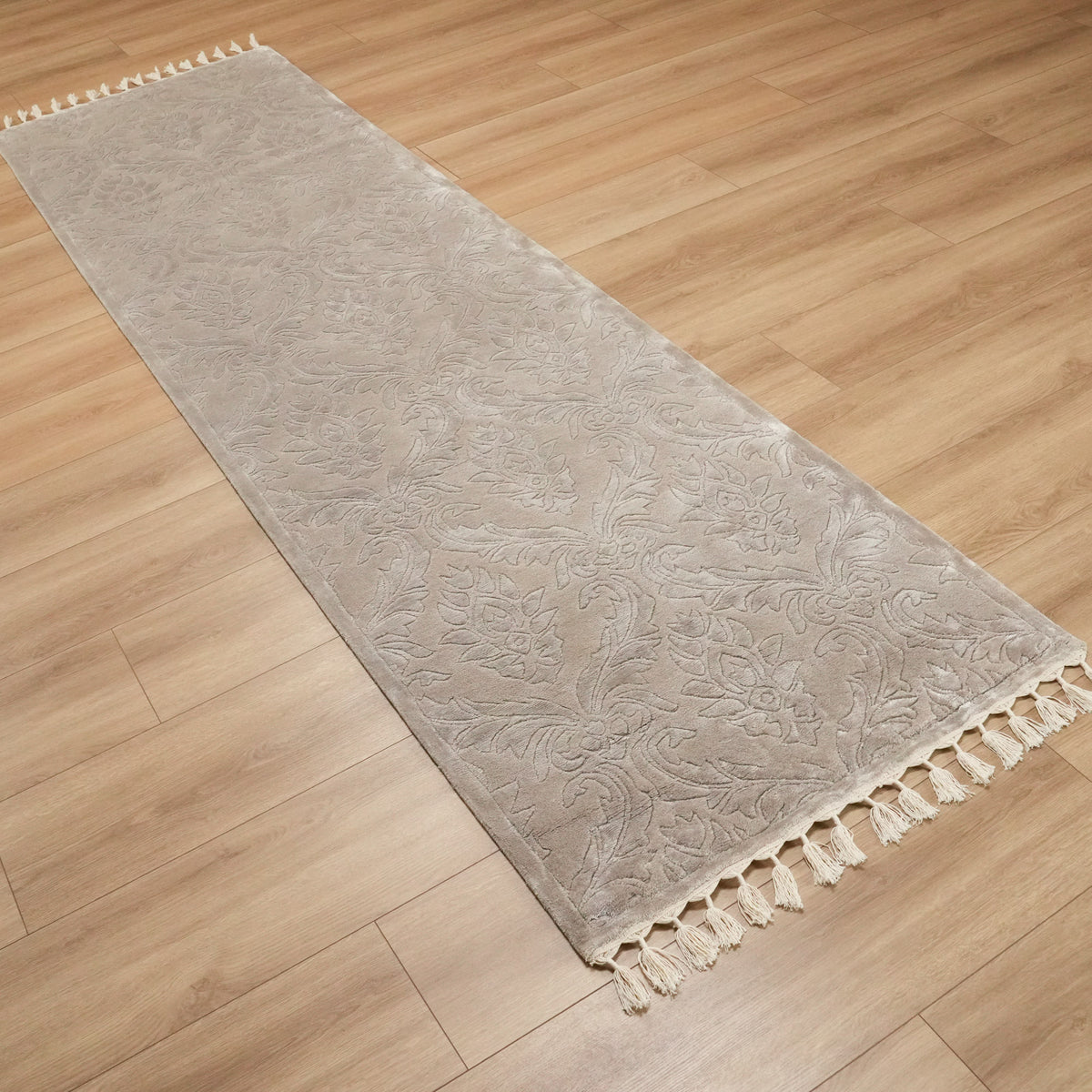 El Dokuma Damask Desenli Vizon Bambu Halı, 80x300 cm — Halıcızade