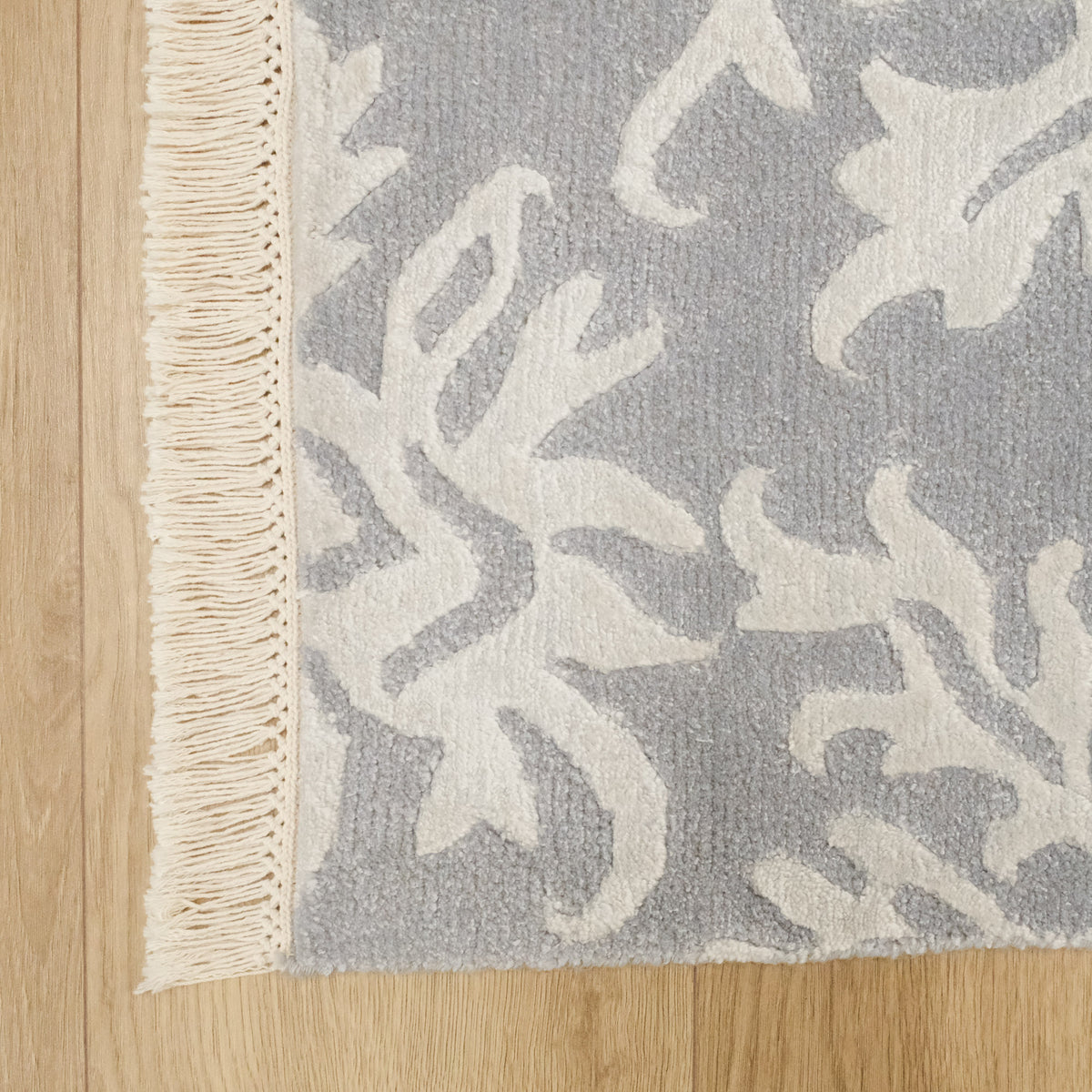 El Dokuma Damask Desenli Gri Klasik Halı — bambu