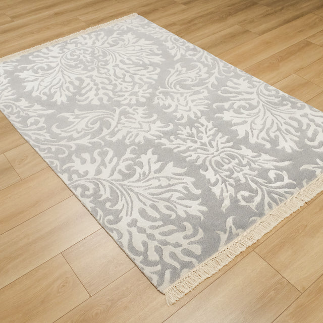 El Dokuma Damask Desenli Gri Klasik Halı, 138×198 – 170×240 cm Halıcızade