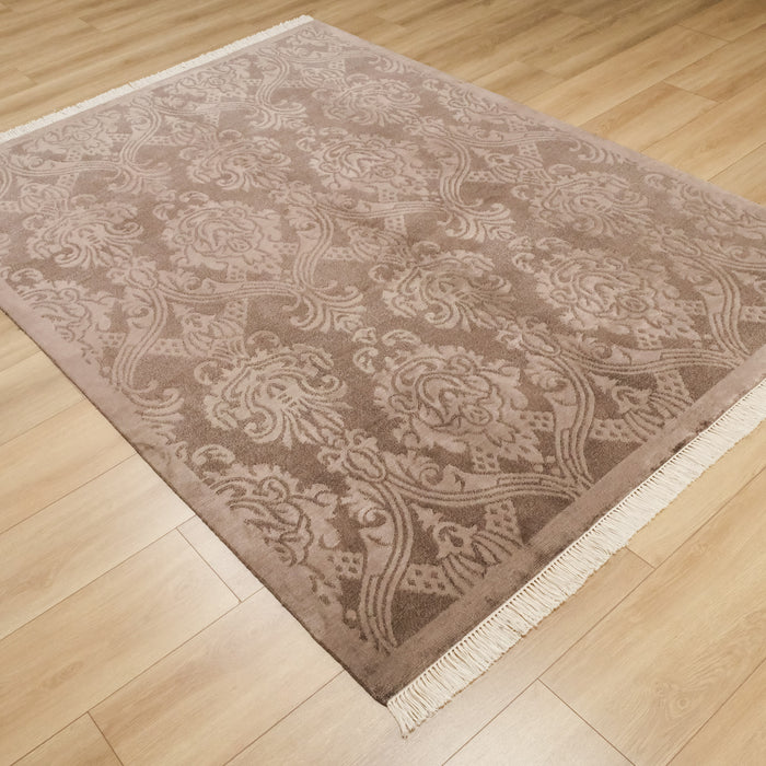 El Dokuma Damask Desenli Kahverengi Bambu Halı, 90x300 – 200x300 cm — Halıcızade