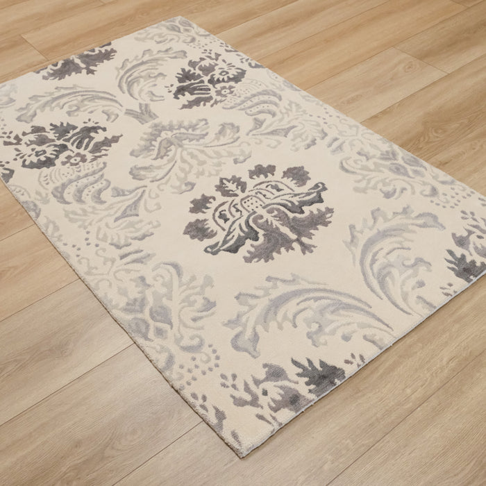 El Dokuma Damask Desenli Krem Bambu Halı, 90x150 cm — Halıcızade