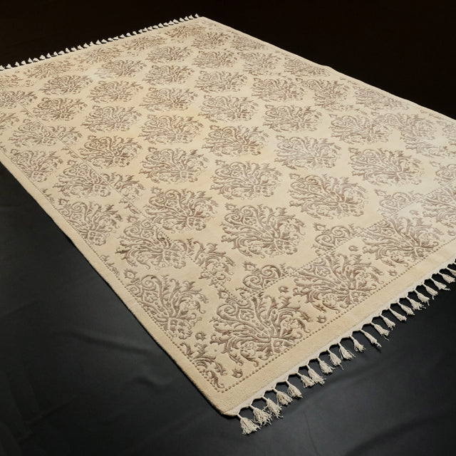 El Dokuma Damask Desenli Krem Halı, 120×180 – 220×320 cm Halıcızade
