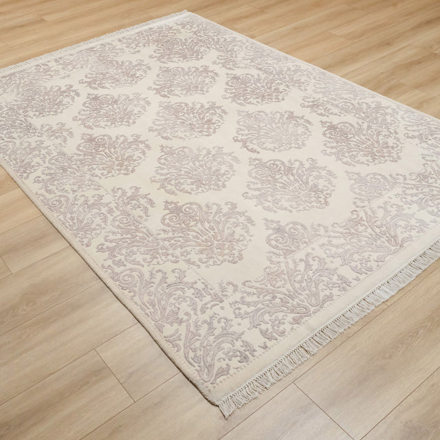 El Dokuma Damask Desenli Krem Klasik Halı, 173×247 cm Halıcızade