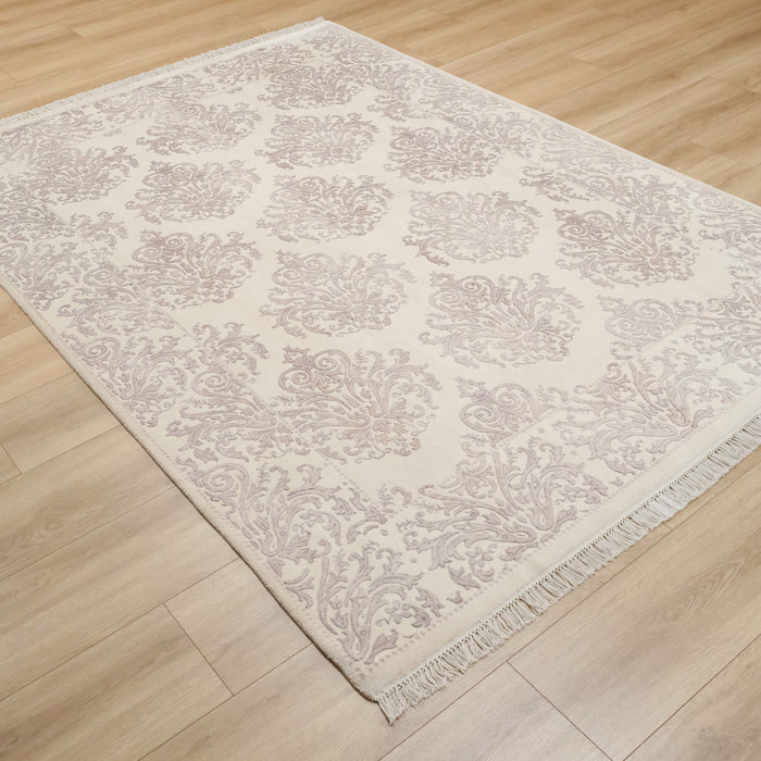 El Dokuma Damask Desenli Krem Klasik Halı, 173x247 cm — Halıcızade