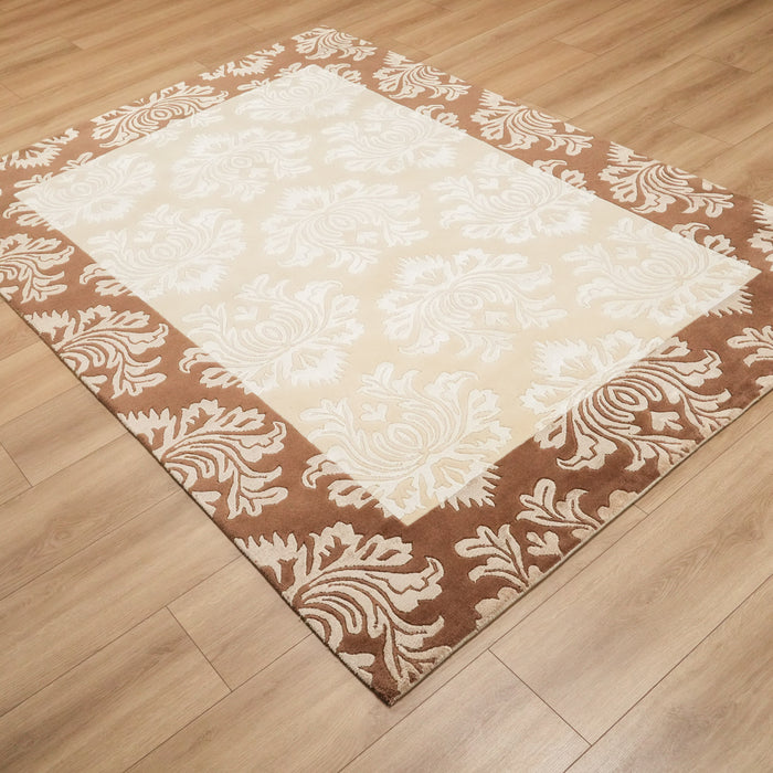 El Dokuma Damask Desenli Krem Yün Halı, 172x245 cm — Halıcızade
