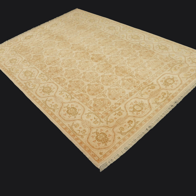 El Dokuma Damask Desenli Krem Yün Halı, 193x276 cm — Halıcızade