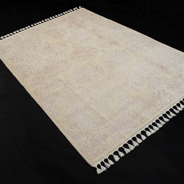 Pink Damask Hand-Knotted Wool Rug, 163×240 cm Halıcızade