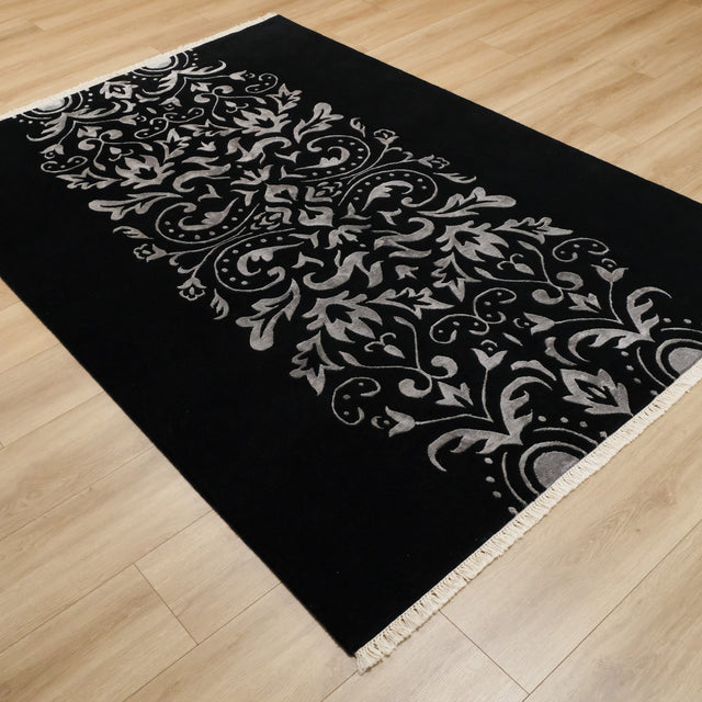 Black Damask Hand-Knotted Wool Rug, 170×242 cm Halıcızade