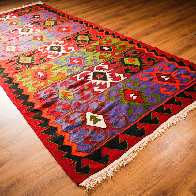 El Dokuma Etnik Tasarımlı Anadolu Desenli Rengarenk Kilim, 155x355 cm — Halıcızade