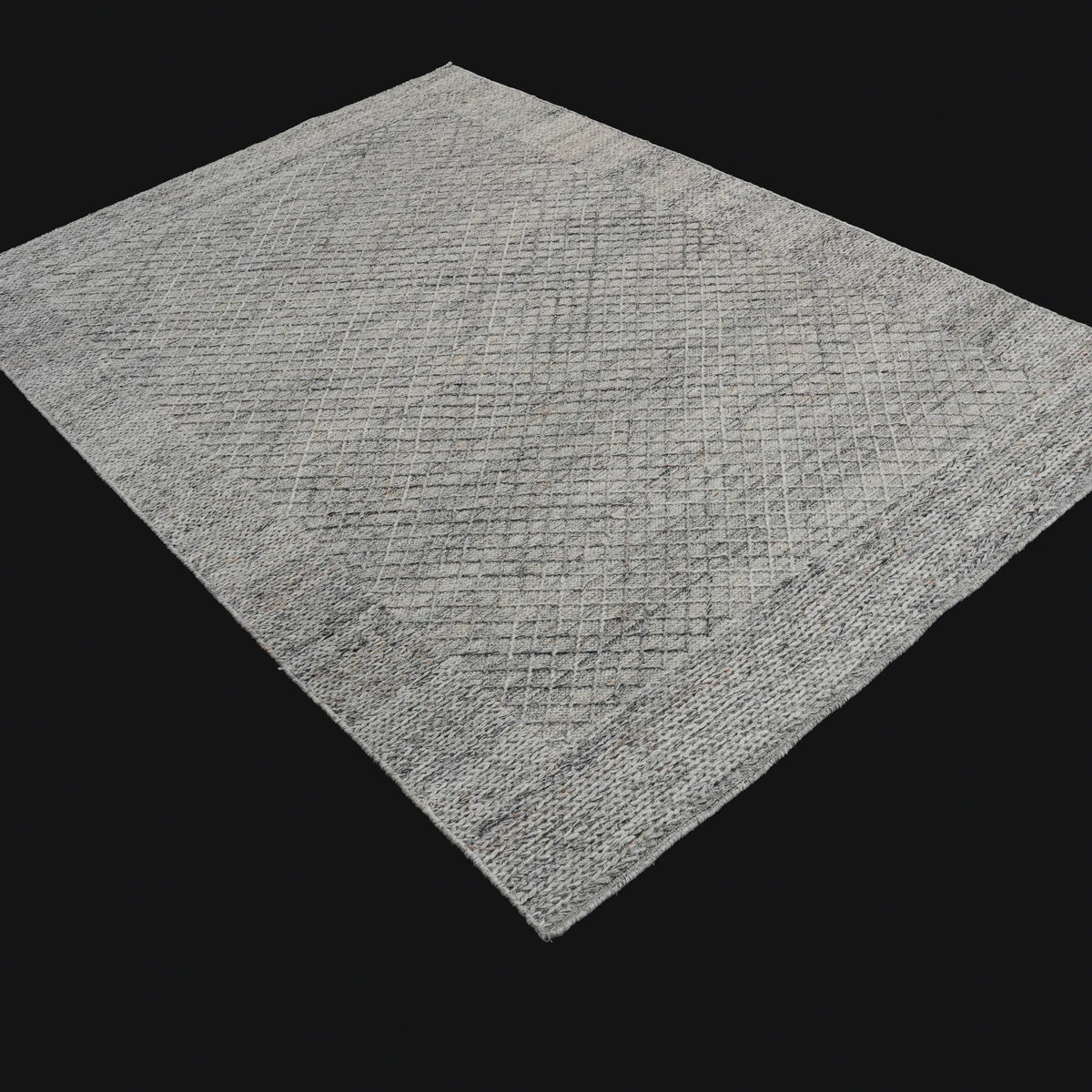 El Dokuma Geometrik Desenli Gri Yün Halı, 170x240 cm — Halıcızade