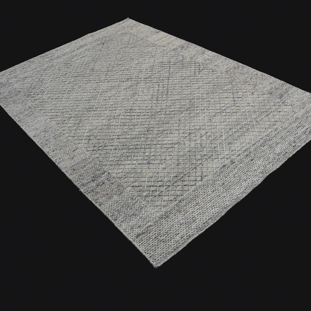 El Dokuma Geometrik Desenli Gri Yün Halı, 170x240 cm — Halıcızade