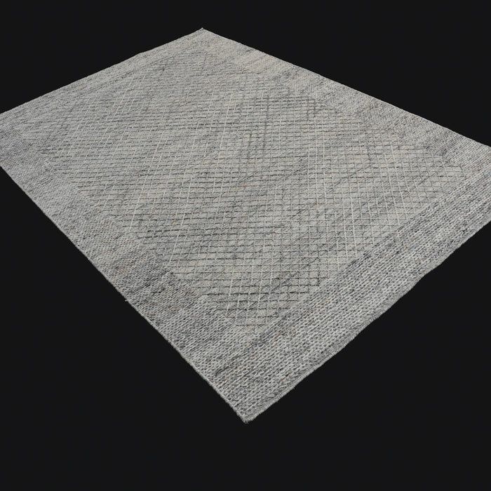 El Dokuma Geometrik Desenli Gri Yün Halı, 170x240 cm — Halıcızade