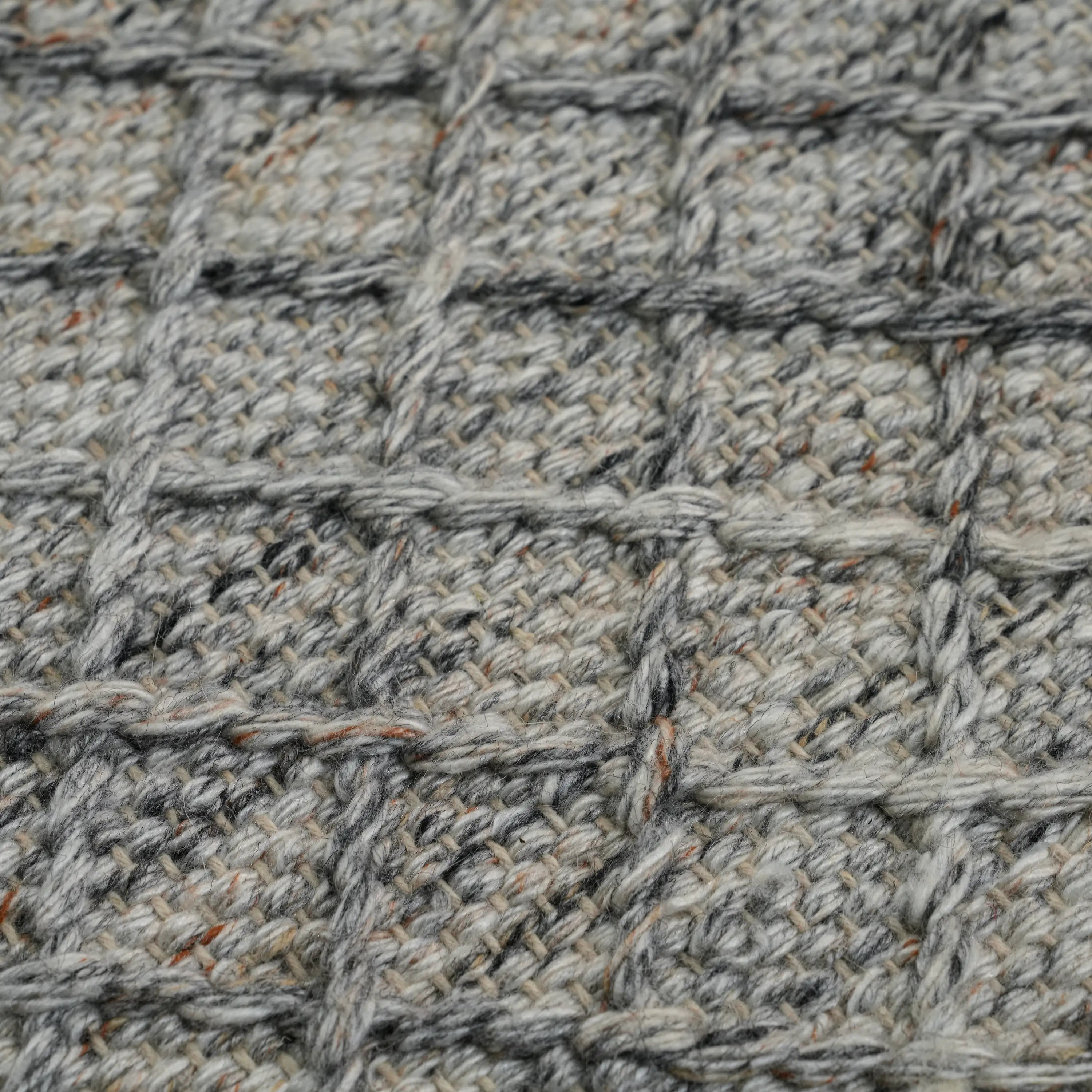 Handwoven Geometric Patterned Gray Wool Rug