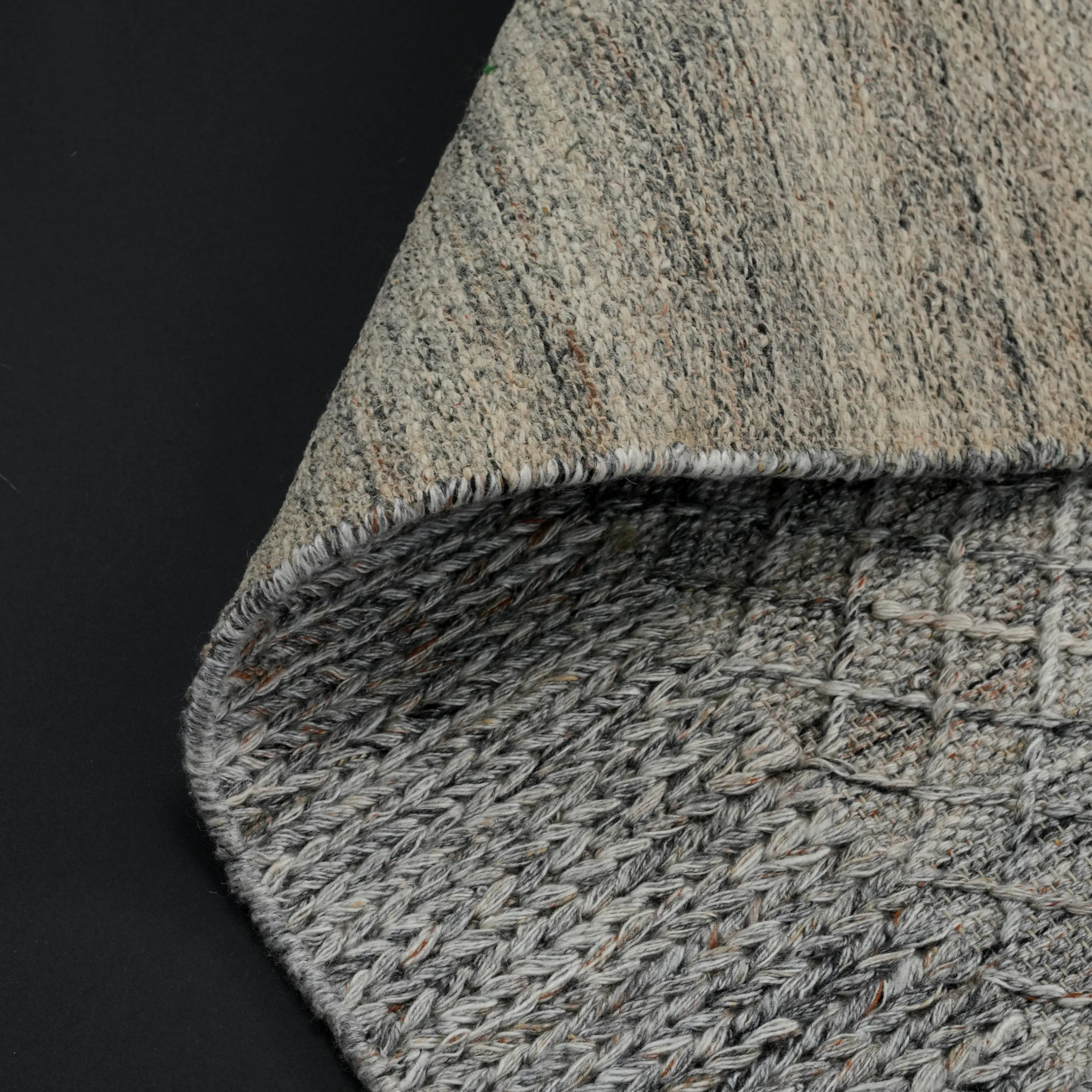 Handwoven Geometric Patterned Gray Wool Rug