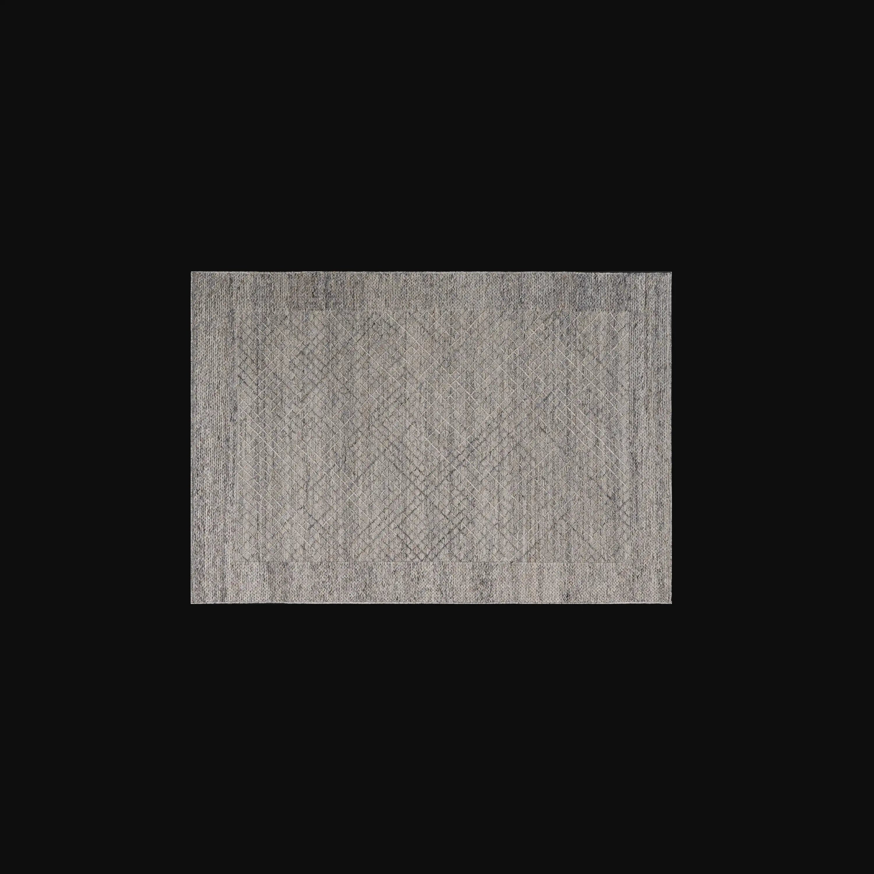 Handwoven Geometric Patterned Gray Wool Rug