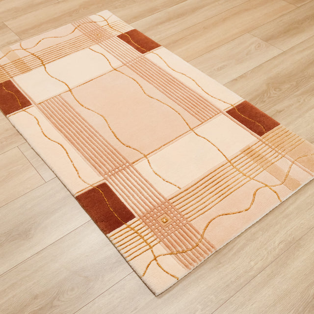 Cream Geometric Hand-Knotted Wool Rug, 80×150 cm Halıcızade