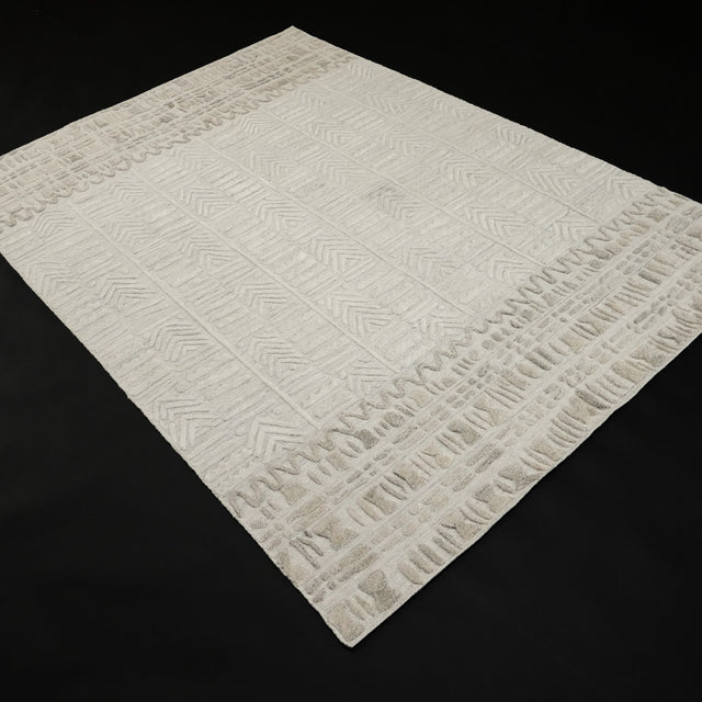 Ihlara Serisi Tezgah Dokuma Geometrik Desenli Krem Yün Bambu Halı, 80x150 – 200x300 cm — Halıcızade