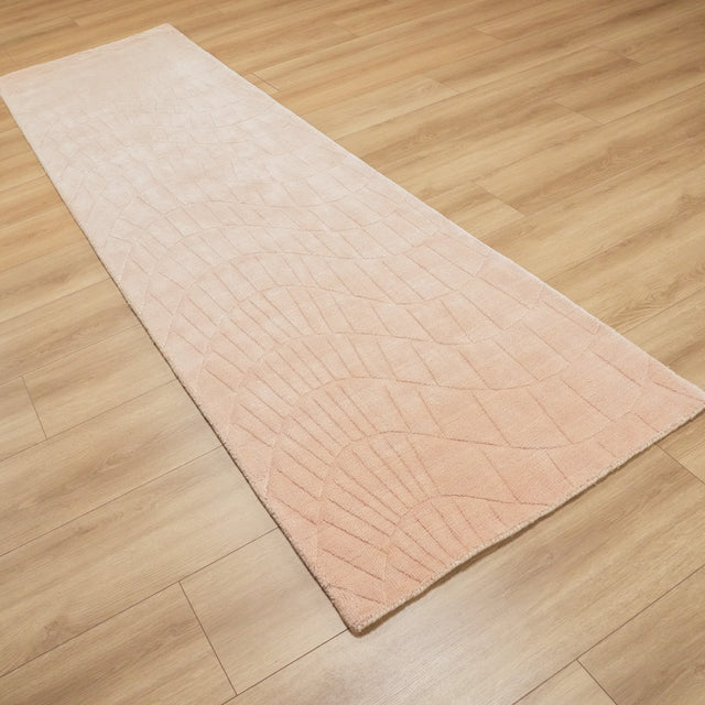 Tezgah Dokuma Geometrik Desenli Somon Yün Halı, pembe, 80x300 cm — Halıcızade