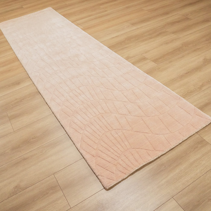 Tezgah Dokuma Geometrik Desenli Somon Yün Halı, pembe, 80x300 cm — Halıcızade
