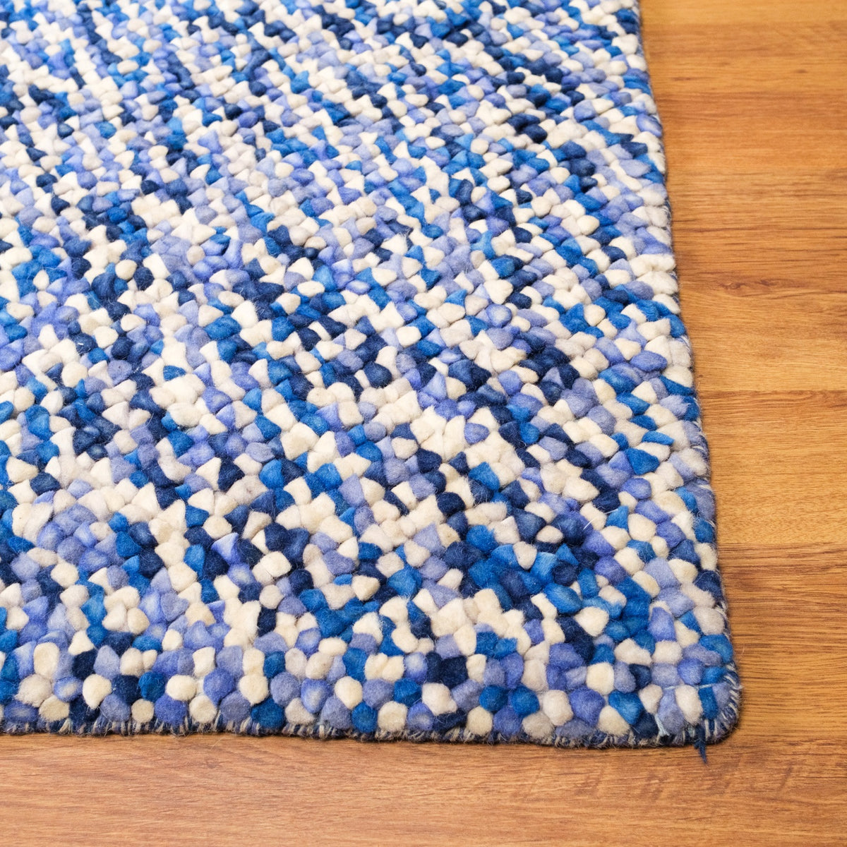 Blue Geometric Handwoven Wool Rug — bedroom rug
