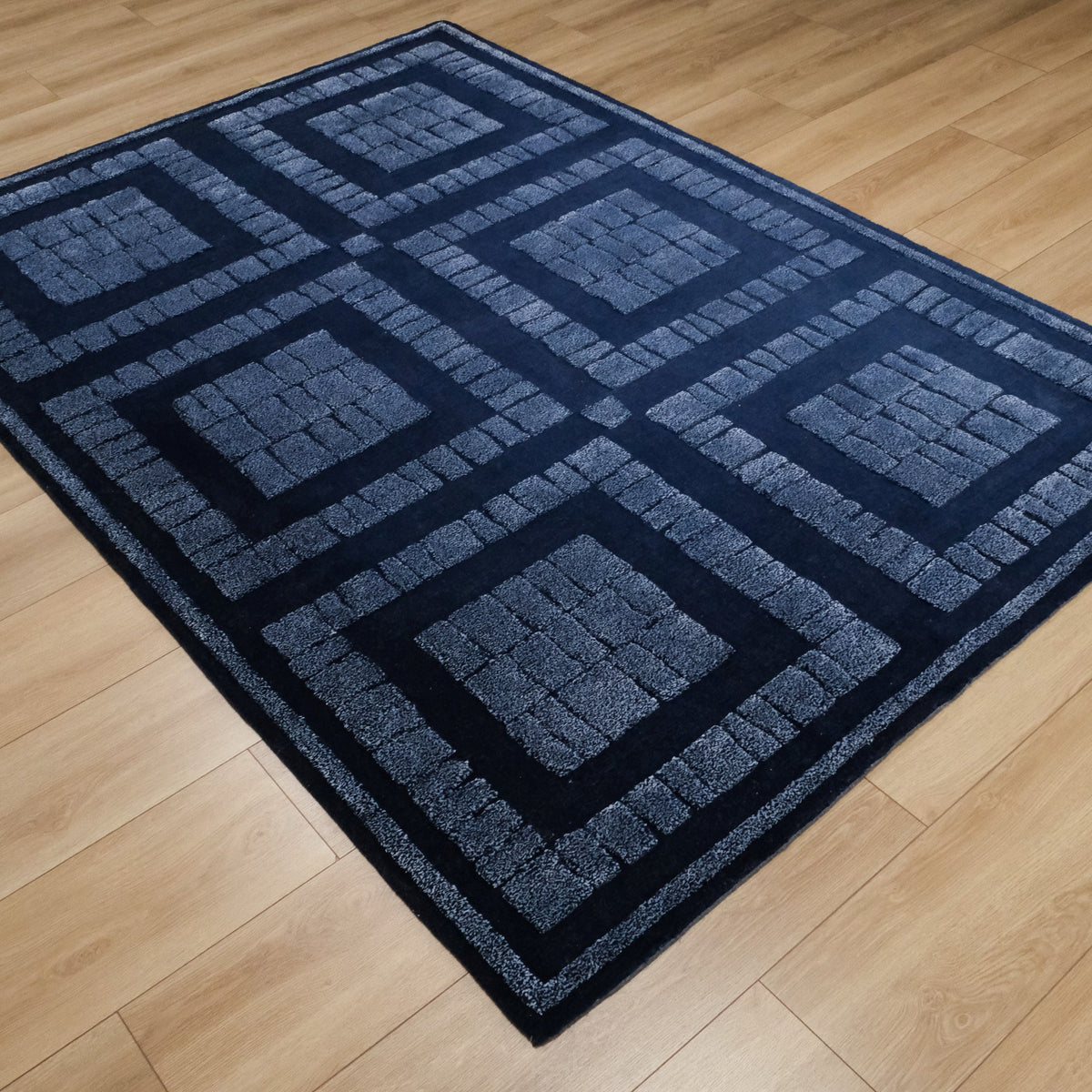 Navy Geometric Hand-Knotted Wool Rug