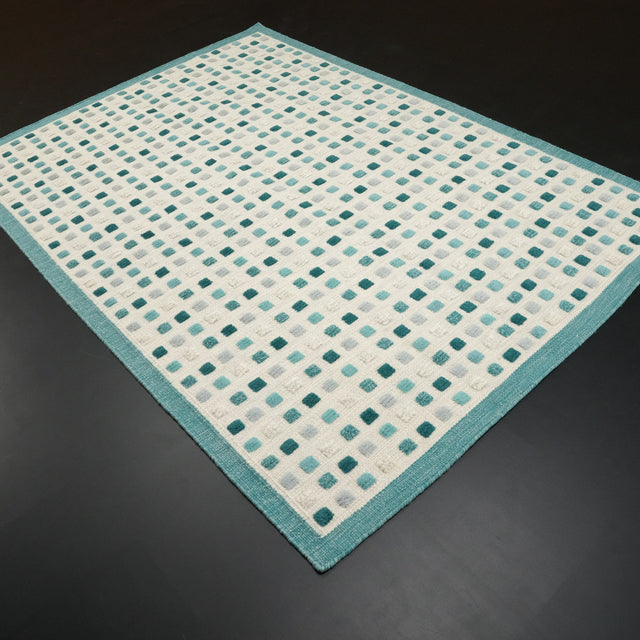 El Dokuma Geometrik Desenli Mavi Yün Kilim, 90x150 – 170x240 cm — Halıcızade